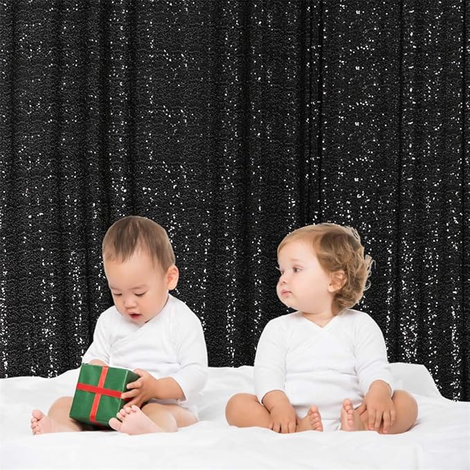Eternal Beauty Black Sequin Backdrop, 6x8 Ft Halloween Glitter Background Curtains for Shimmer Photography Party Wedding Birthday Back Drop Decor