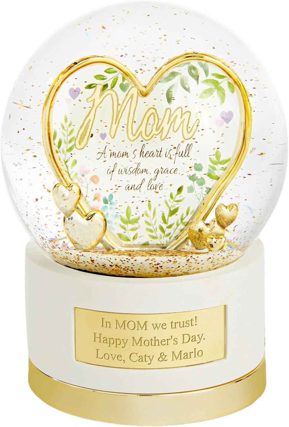 THINGS REMEMBERED Engraved Gold Mom Heart Musical Snow Globe (Free Customization), Plays Flower Song Music, Heartfelt Gift and Keepsake for Mom