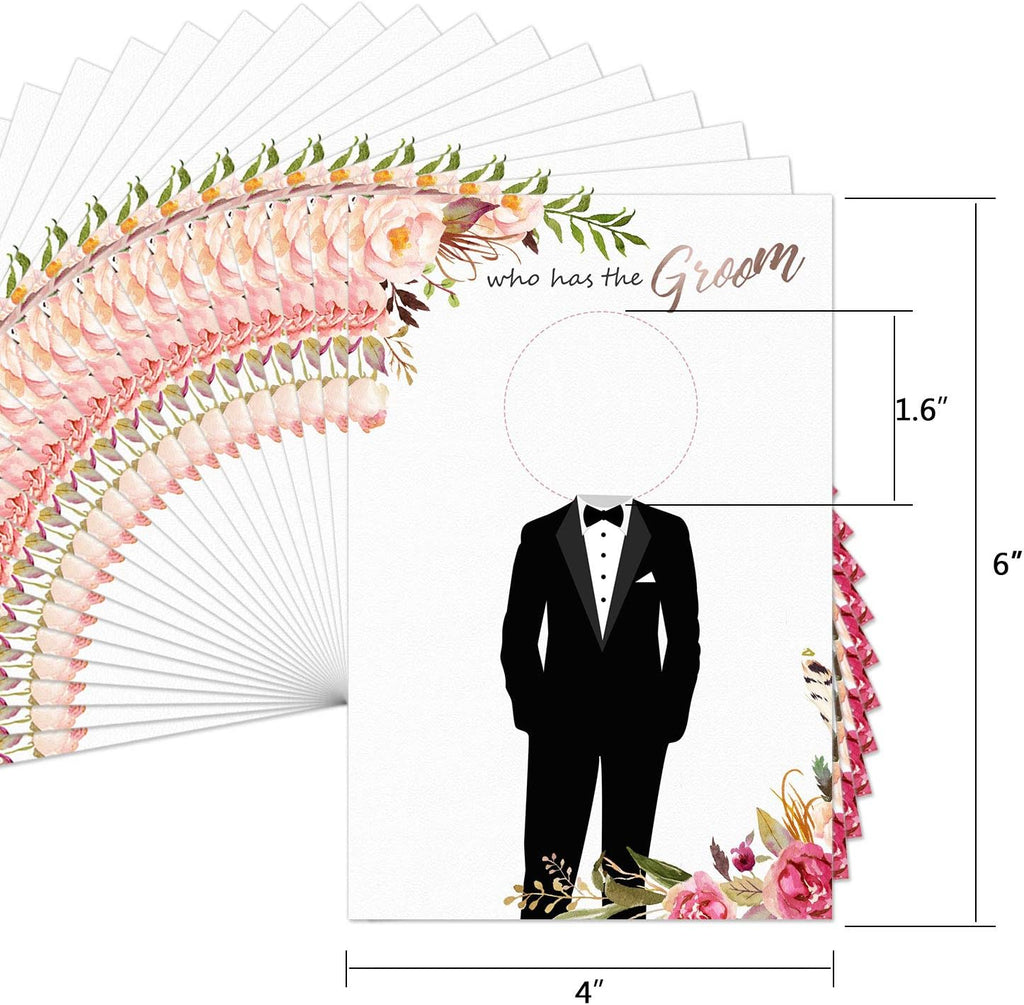 MORDUN Floral Bridal Shower Games - Who Has The Groom Scratch Off Celebrity Cards Tickets for 48 Guests - Funny Bachelorette Party Games Ideas - Rose Gold White