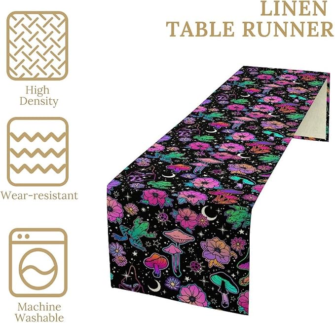 Gothic Star Moon Colorful Table Runner for Kitchen Living Room Home Party Boho Floral Table Runner 13x90 Inch