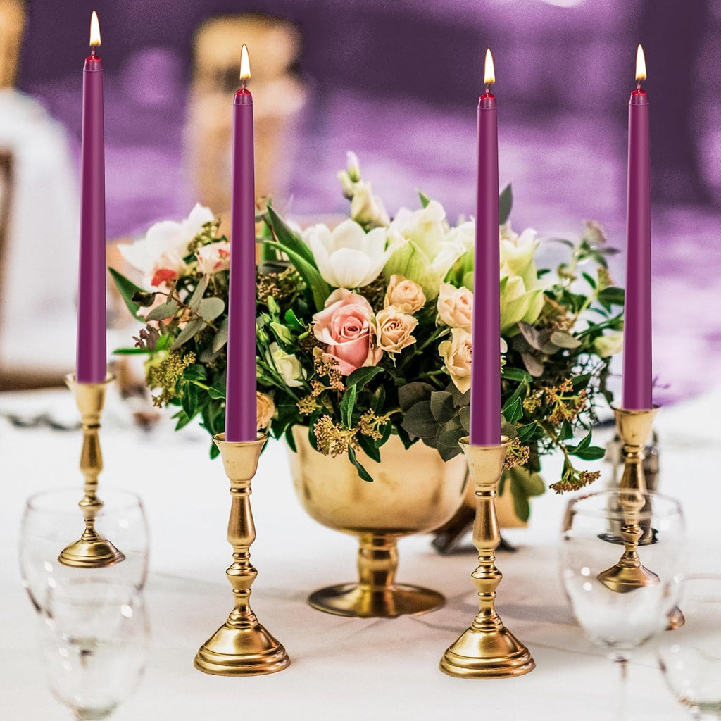 KONNI 0.87×10 Inch Purple Taper Candles, Unscented and Smokeless Tall Candlesticks, 10 Pack Tapered Candles with Cotton Wicks, Long Burning, Ideal for Weddings, Dinner Parties, and Home Décor