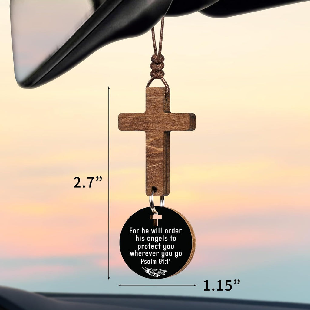 Christian Gifts for Men, Daily Bible Verse Cross for Car Mirror Hanging | Scan with Your Smartphone for a Daily Scripture, Wooden, 2,7"x1,2", Handmade, Durable