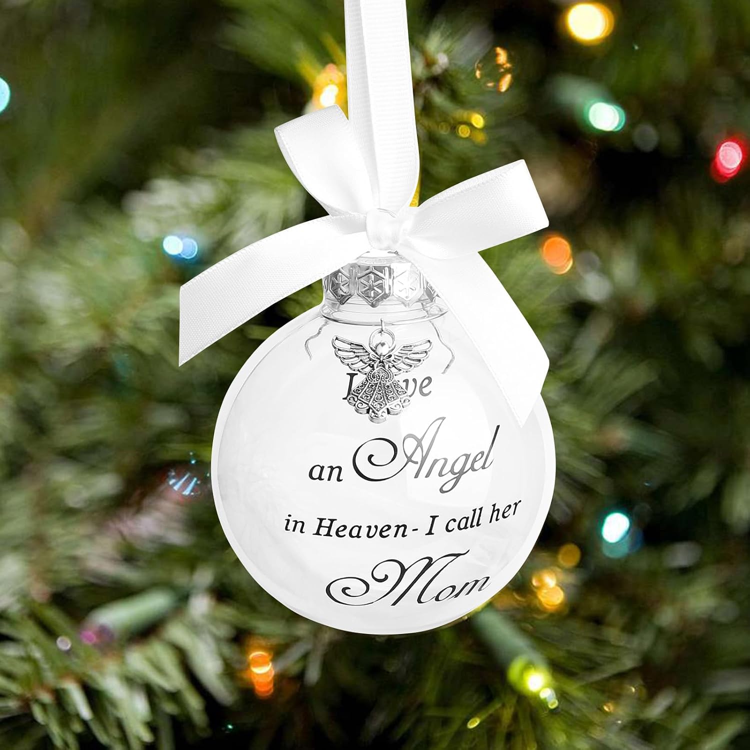 Christmas Memorial Feather Ball Angel Ornament I Have an Angel in Heaven I Call Her Mom Family Memorial Loss of Loved One Hanging Pendant Xmas Tree Décor