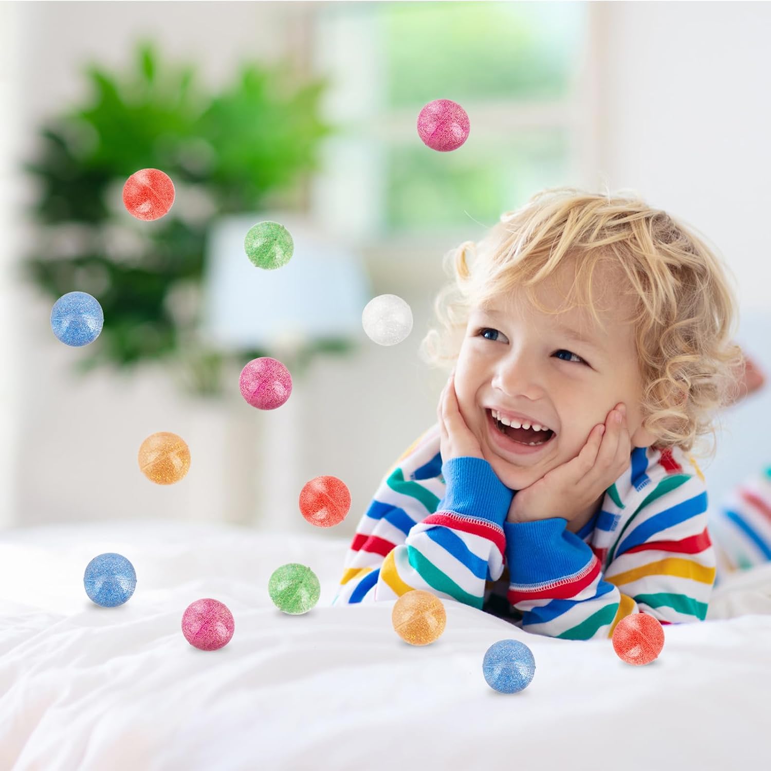 Hxezoc 24 Pcs Glitter Bouncy Balls for Kids, 32mm 6 Colors Rubber Bounce Balls Bulk for Party Favors, Goodie Bag Fillers, Easter Gift Bag Stuffers, Basket Stuffers, Classroom Prizes