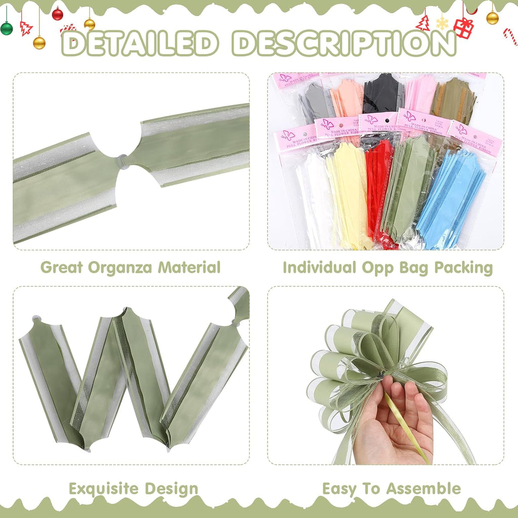 GURVOCY 6 PCS Sage Green Large Pull Bows for Gift Wrapping, Big Christmas Gift Bows for Presents, 6 Inch Ribbon Bow for Wedding Car Gift Baskets