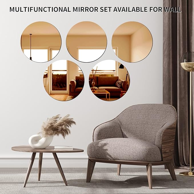 VASUHOME 12" Gold Mirror Centerpieces for Tables, Round Mirror Plates Set for Candle, Wedding, Party Decorations, Circle Mirror Trays with Smooth Edge and Cushioned Feet, 2mm Thick