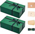 LIFELUM Gift Boxes with Lids 2 Pack 13.85 x 8.35 x 4.45 inch Green Christmas Gift Boxes with Strong Magnetic Lid for Presents with Luxury Accessories Card, Ribbon, Filler,Sticker