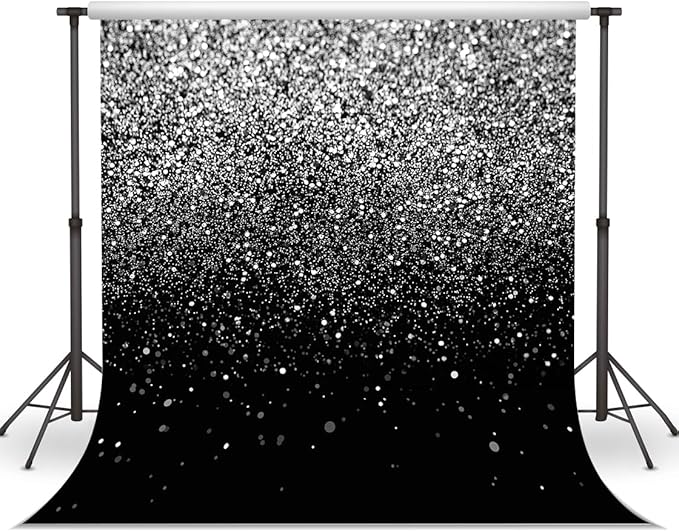 WOLADA Black and Silver Backdrop Silver Glitter Backdrop for Photography Wedding Birthday Baby Shower Party Photo Studio 8x8FT FW18
