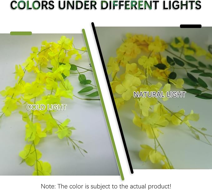 12 Pack Yellow Wisteria Hanging Flowers Garland, 3.77 Feet Artificial Flower Vines, Fake Wisteria, Artificial Vines Hanging Garland for Backdrop Outdoor Yard Garden Decor