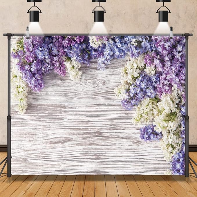 Purple Flower Wood Backdrop LFEEY 10x8ft Newborn Baby Shower Wooden Backdrop Photography Lilac Bloom Bouquet Wood Panel Wall Girls Adults Portrait Background Party Events Decoration Photo Studio Prop