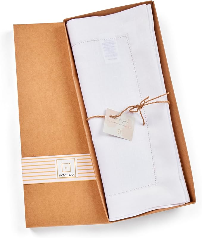 Off White Table Runner 36 inches – Medium Weight Hemstitch, 100% Pure Linen Coffee Table Runner 14 x 36 Inch Ideal for Dresser Tables – Azure, Spring, Summer, Wedding Gift
