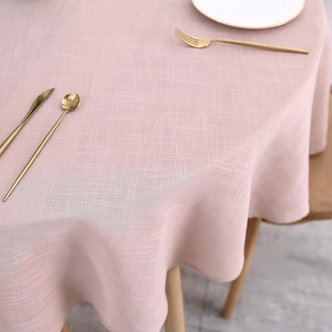 maxmill Lux Faux Linen Tablecloth with Slubby Yarn Textured Weaves Wrinkle Resistant Anti-Shrink Soft Table Cloth for Kitchen Dining Restaurant Tabletop for Event Holiday Dinner Round 70 Inch Blush