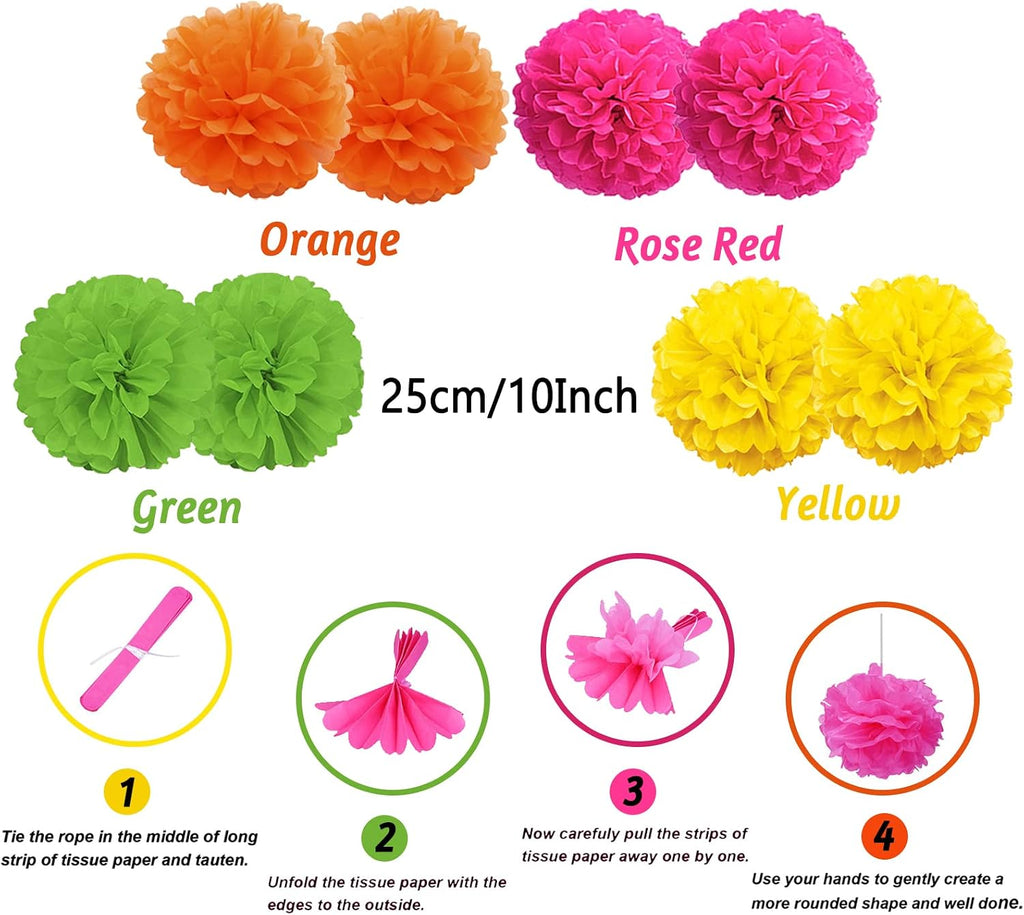 ZERODECO Party Decorations, 41 Pcs Multicoloured Papar Fans Pompoms Garlands String Tissue Paper Tassel for Fiesta Mexican Theme Cinco De Mayo Coco Carnivals Festivals Birthday Party