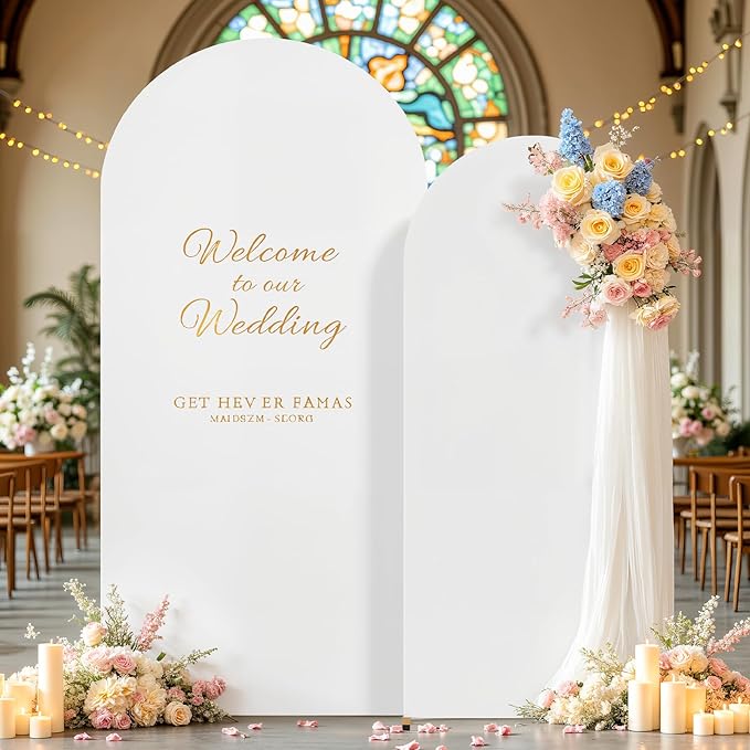 7.2FT 6FT Arch Backdrop Cover for Wedding, Set of 2 Stretchy Spandex Fitted Arch Stand Cover for Baby Shower, Birthday Party Decor, Chiara Backdrop Cover with Double-Sided Design(White, Pink)