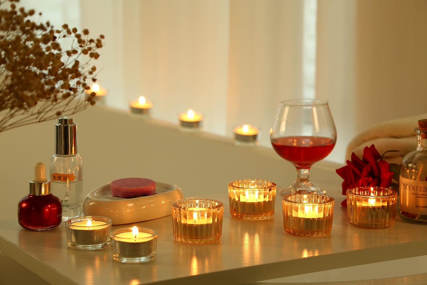GOLDEAL 12Pcs Gold Round Tealight Candle Holders,Thick Glass Tea Light Candle Holder Decor,Candlestick for Wedding Decor,Party,Baby Shower Party,Bridal Shower Party,Table Centerpiece, Home Déco…