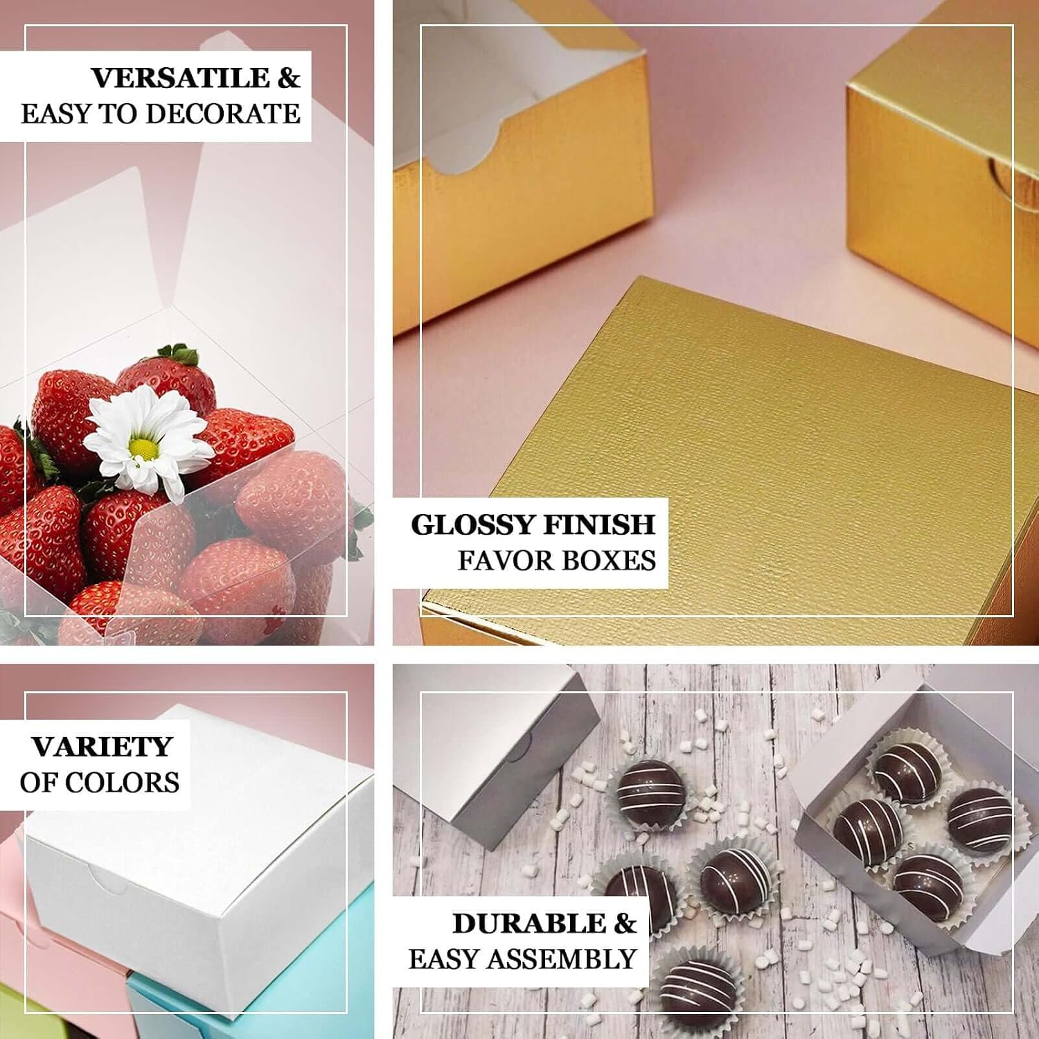 Efavormart 100 Pack 4"x4"x2" White Cake Favor Boxes, Versatile Sturdy Cardstock Candy Treat Gift Boxes for DIY Wedding and Event Decor