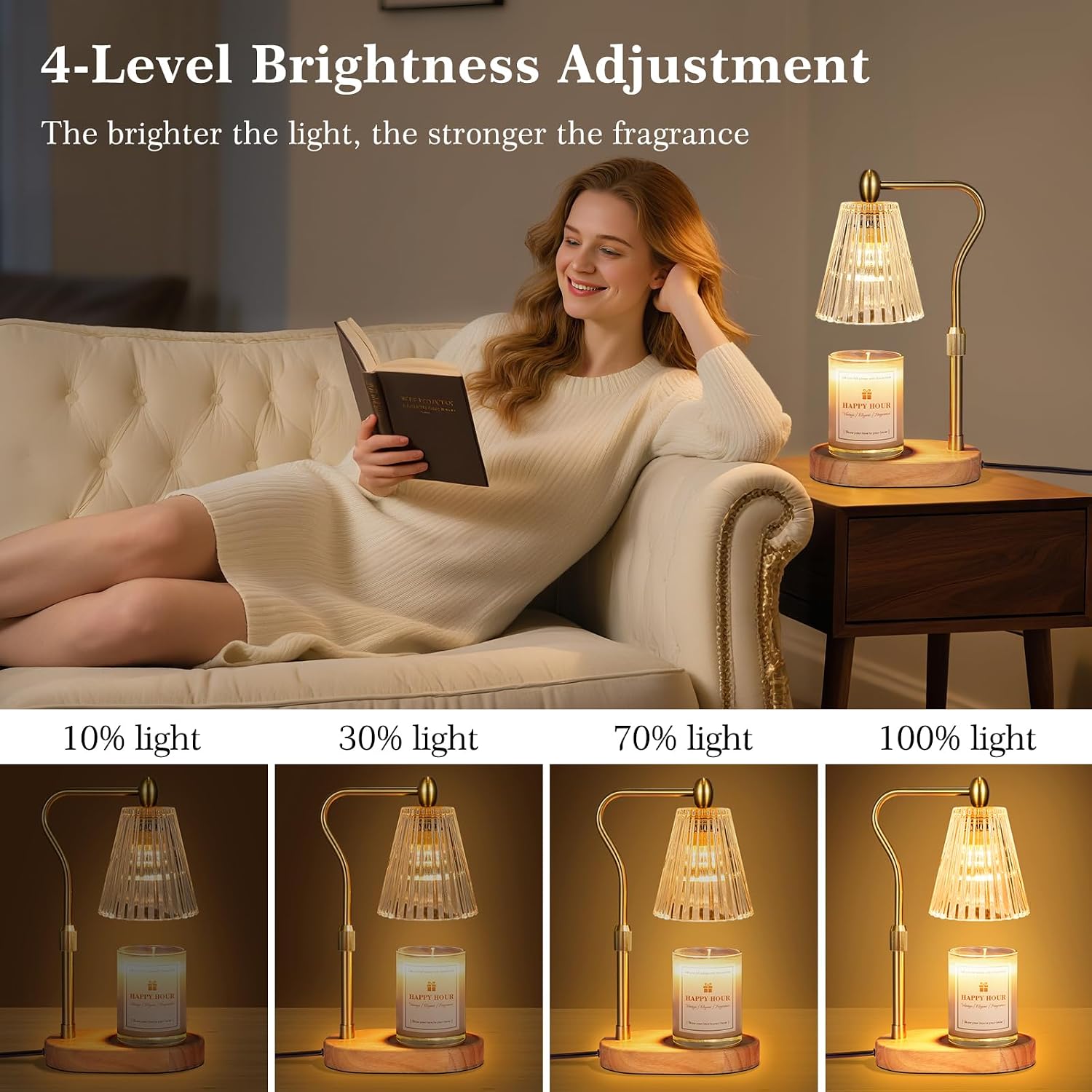 Imenlox Candle Warmer Lamp, with Timer and Dimmer, Adjustable Height, for Mom, Christmas Birthday Gifts for Women, House Warming Gifts Home Decor, Wax Warmer for Jar Candles(Amber)