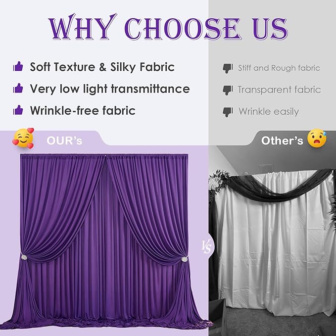 30ftx10ft Purple Backdrop Curtains for Party Background, Wrinkle Free Purple Photo Backdrop Drapes 6 Panels Back Drop Cloth for Wedding Birthday Photography Baby Shower Decor