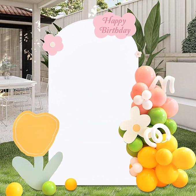 SoarDream Arch Backdrop Cover White Spandex Fitted 5FT White Wedding Arch Covers Balloon Round Top Chiara Arch Backdrop Fabric for Bridal Shower Wedding Birthday Party Stage Decoations