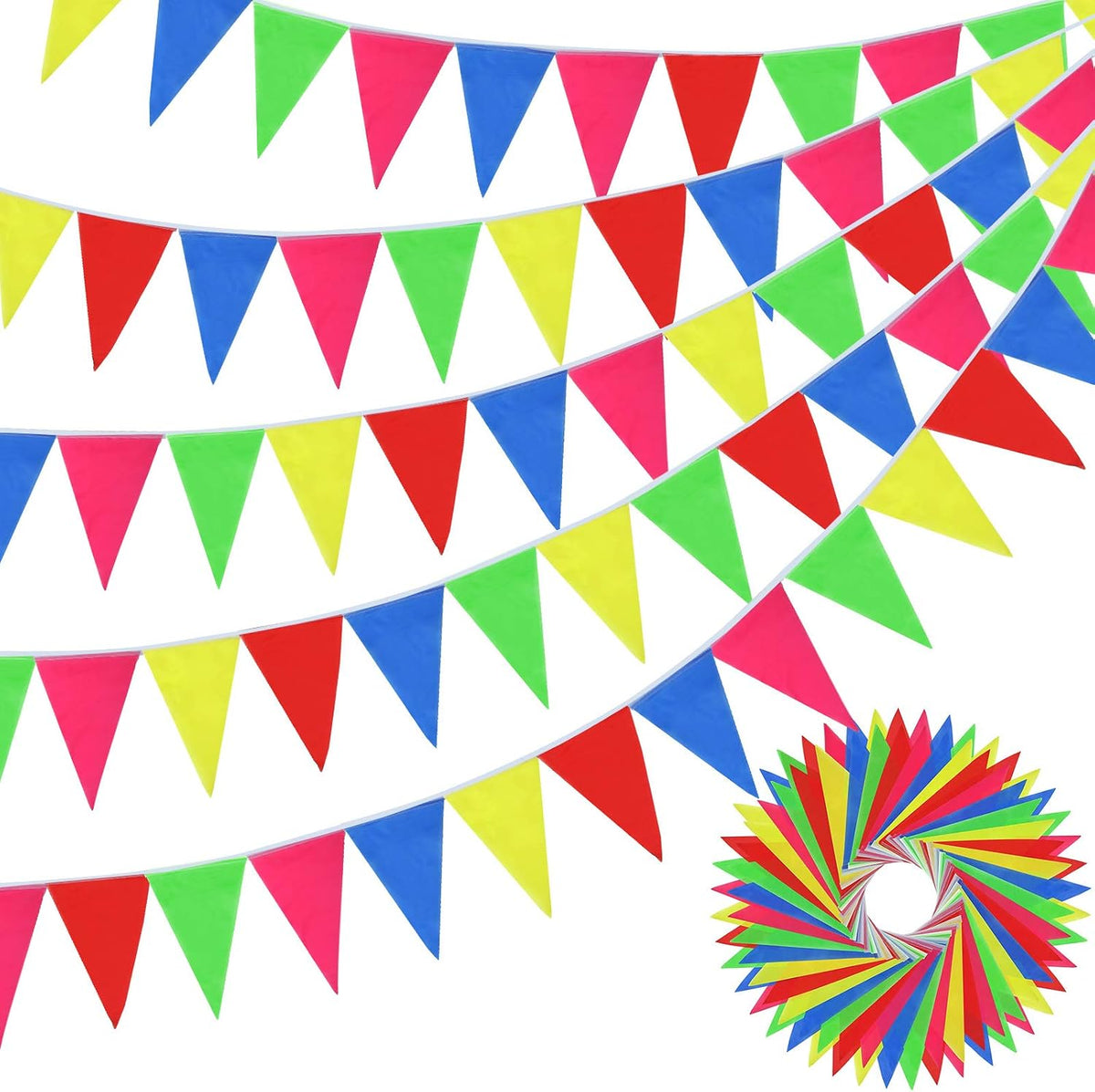 BOAO 1640 ft Pennant Banner Flags Rainbow Triangle Banner Multicolor