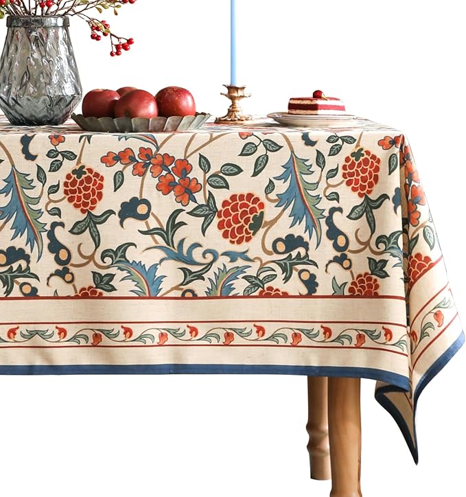 patdrea Designer Vintage Linen Long Tablecloth for Rectangle Table,French Soft Durable Floral Tablecloths,Colorful Table Cover for Kitchen Dining,Parties,Christmas,Thanksgiving,Party,63"x94"-Puno