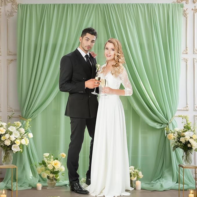 10x10ft Olive Green Tulle Backdrop Curtain for Parites, Sheer Backdrop Curtains for Wedding Baby Shower Birthday Party Photo Shoot Decorations