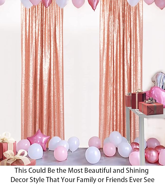 ShinyBeauty Blush Sequin Backdrop Curtains, 4 Panels, 2FTx8FT, Sparkle Photo Booth Backdrop