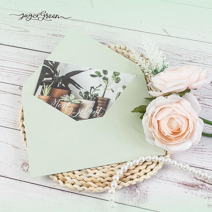 50 Pack 4x6 Envelopes Letter Size, Green A4 Envelopes Self Seal for Wedding Invitation, Envelope 4.3x6.3 for Greeting Cards, Photos, Baby Shower, Graduation, Thank You Cards, Announcements