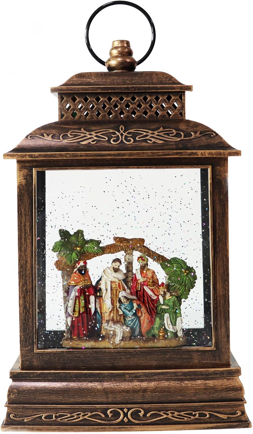 EYZH Christmas Nativity Snow Globe Lantern with 6 Hour Timer, Musical Lighted Nativity Scene Water Globes with Nativity Scene Indoor 11.75 inch USB Sparkling for Living Home,Bedroom Everyday Decor