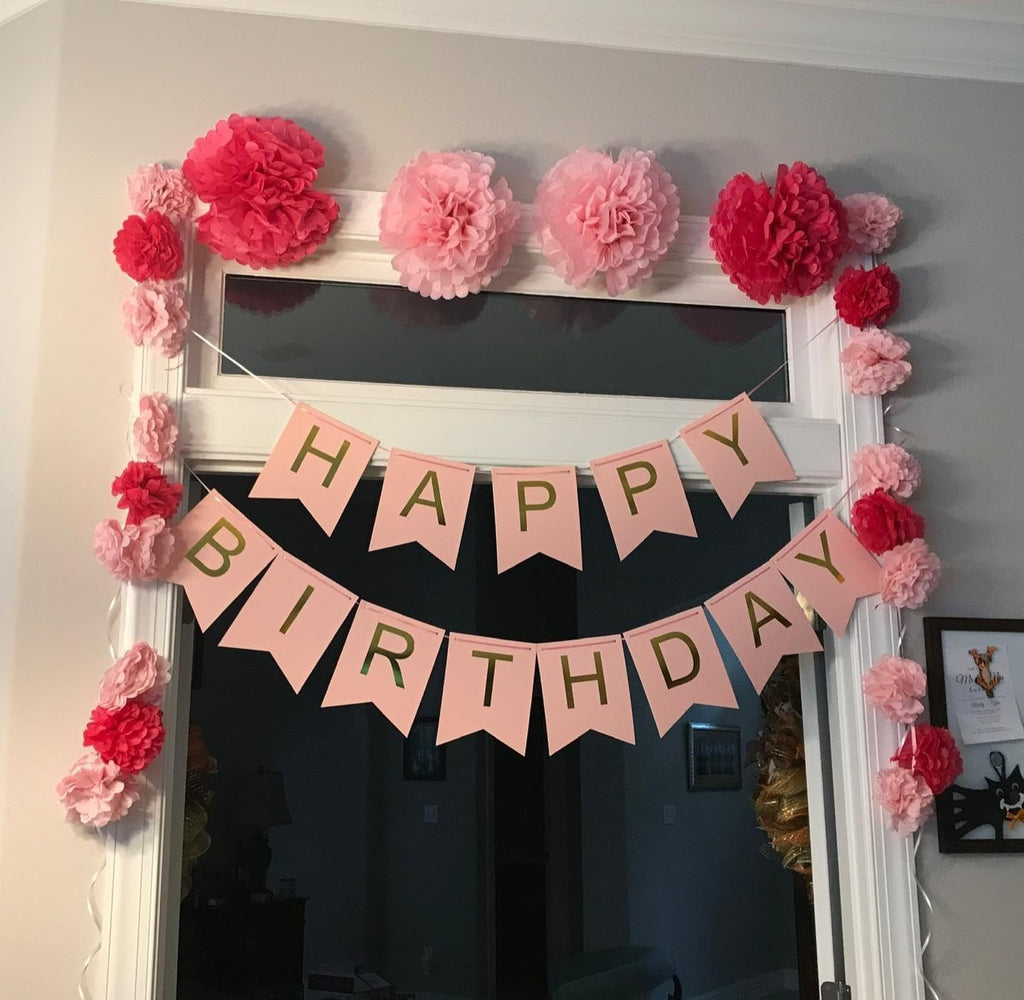 Happy Birthday Banner Pink Birthday Signs Party Supplies Garland Decorations Nursery Hanging Decor (Soft Pink)
