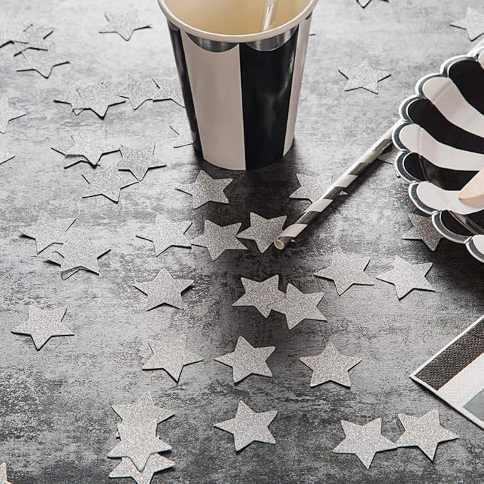 MOWO Glitter Star Confetti Wedding Party Decor and Table Decor 1.2’’ in Diameter (silver glitter,200pc)