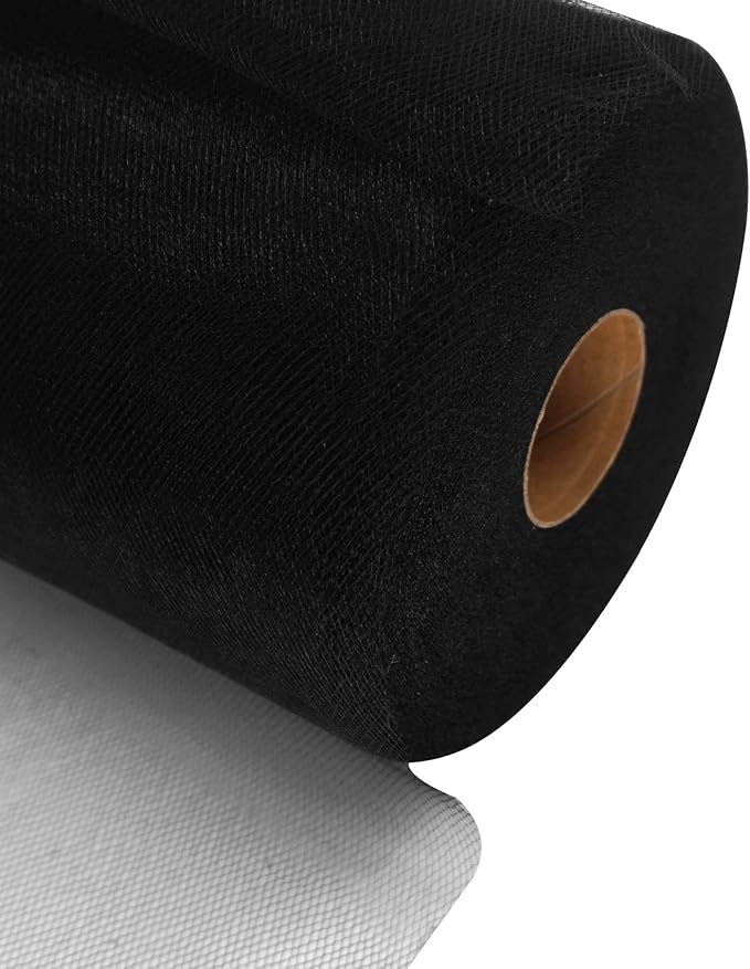 Black Tulle Fabric Rolls 6 Inch by 200 Yards (600 feet) Fabric Spool Tulle Ribbon for DIY Black Tutu Bow Baby Shower Birthday Party Wedding Halloween Decorations Craft Supplies
