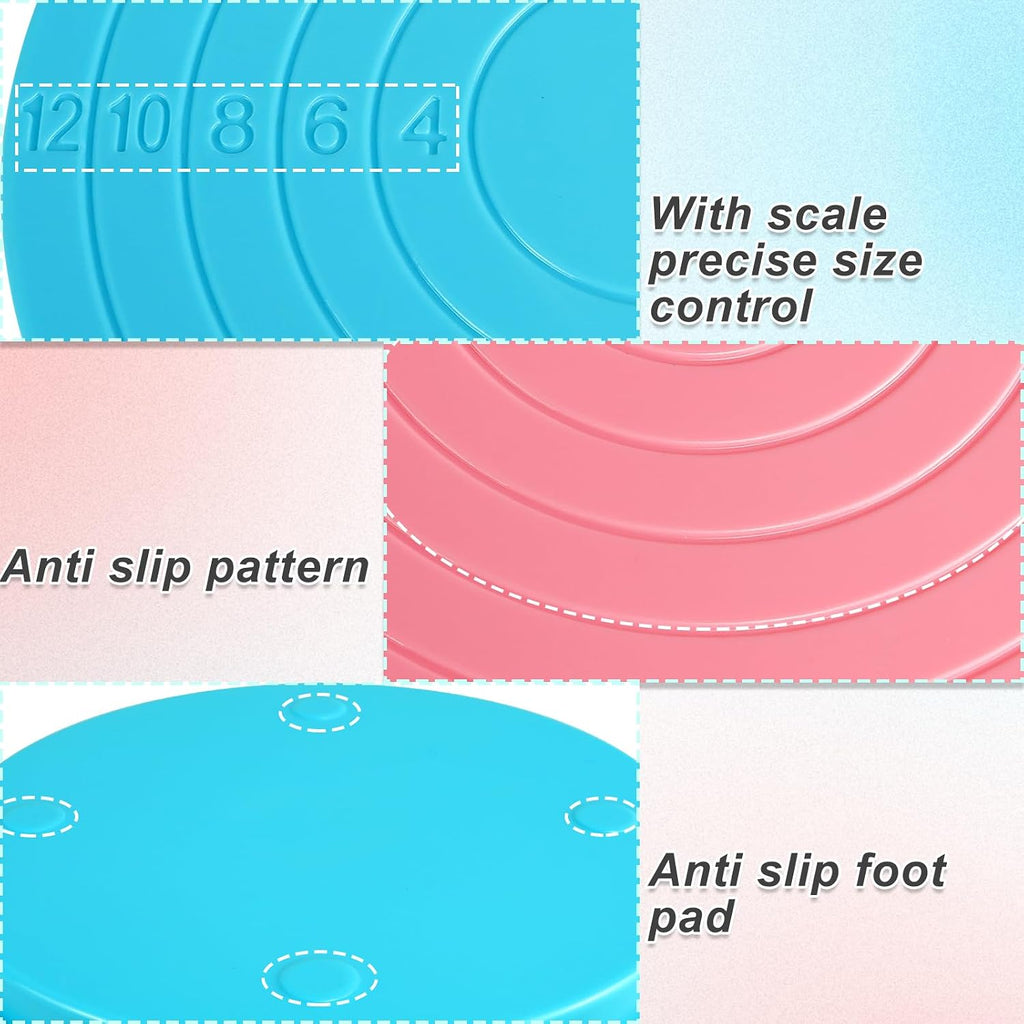 16 Pcs Cookie Decorating Kit Cookie Turntable Decorating Supplies with 2 Acrylic Turntable 6 Scribe Needle and 2 Silicone Mesh Mats 6 Decoration Brushes