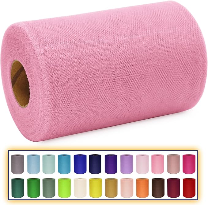 Pink Tulle Fabric Roll 6 Inch X 300 FT (100 Yards) Matte Tulle Ribbon Netting Mesh Spool for DIY Tutu Skirt Wedding Bow Gift Wrapping Baby Shower Christmas Party Halloween Decorations