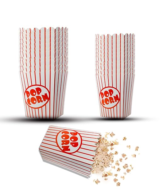 25 Pack Popcorn Boxes Movie Night Popcorn Bags for Party Red and White Popcorn Bags for Popcorn Vintage Snack Box Concession and Carnival Party Supplies, Individual Popcorn Bucket Containers (25)