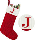 Senneny Christmas Stockings with Initials, 20” Large Embroidered Monogram Knitted Stockings for Family, Kids, Xmas Holiday Party Gifts & Decoration for Fireplace, Letter J