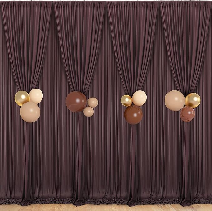 40 ft x 10 ft Wrinkle Free Brown Backdrop Curtain for Parties, Wedding Brown Photo Backdrop Drapes, Fabric 8 Panels 5ft x 10ft for Baby Shower Photoshoot Engagement Birthday Photography Background