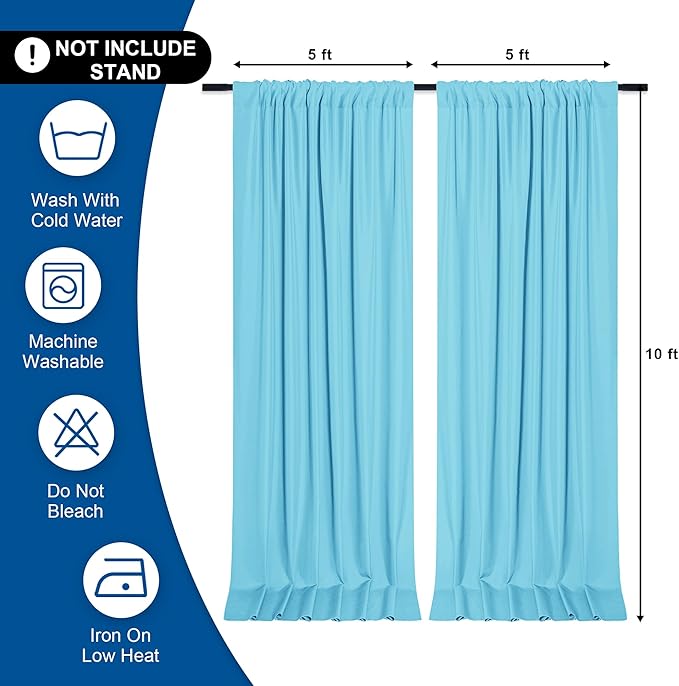 DWCN 10x10 FT Backdrop Curtains for Parties, Photography Backdrop Drapes with Rod Pockets for Wedding Decorations Stage Birthday Family Gatherings, 2 Panels 5ft x 10ft, Baby Blue