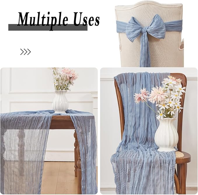 Dusty Blue 2 Pack Cheesecloth Table Runner 120 Inch 10 FT Boho Rustic Gauze for Wedding Baby Shower Party Farmhouse Summer Home Decor Washable