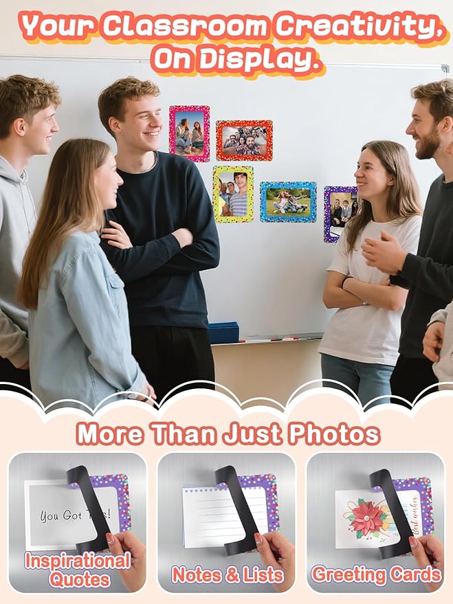 ANPHSIN 12Pcs Magnetic Picture Frame for 4x6in Photo - Cute Magnets Frames Fridge Decor Gifts for Girls Women, Home Refrigerator, Back to School Locker, Classroom Decorations Supplies, Colorful Dots