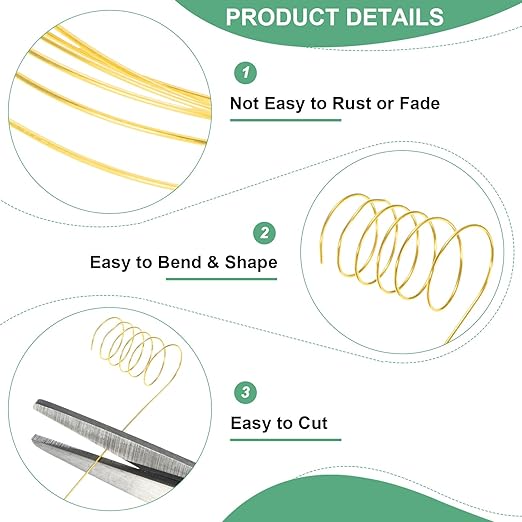0.4 mm/26 Gauge Copper Wire for Jewelry Making, 30.2FT Copper Beading Craft Wire for Jewelry/Weaving/DIY Crafting/Planting, Color-Retaining [9.2M, Gold Tone]