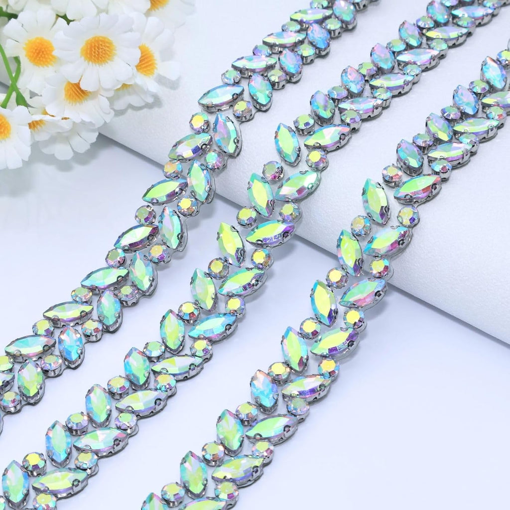 6 yards crystal rhinestone ribbon trim, ab silver, main product view