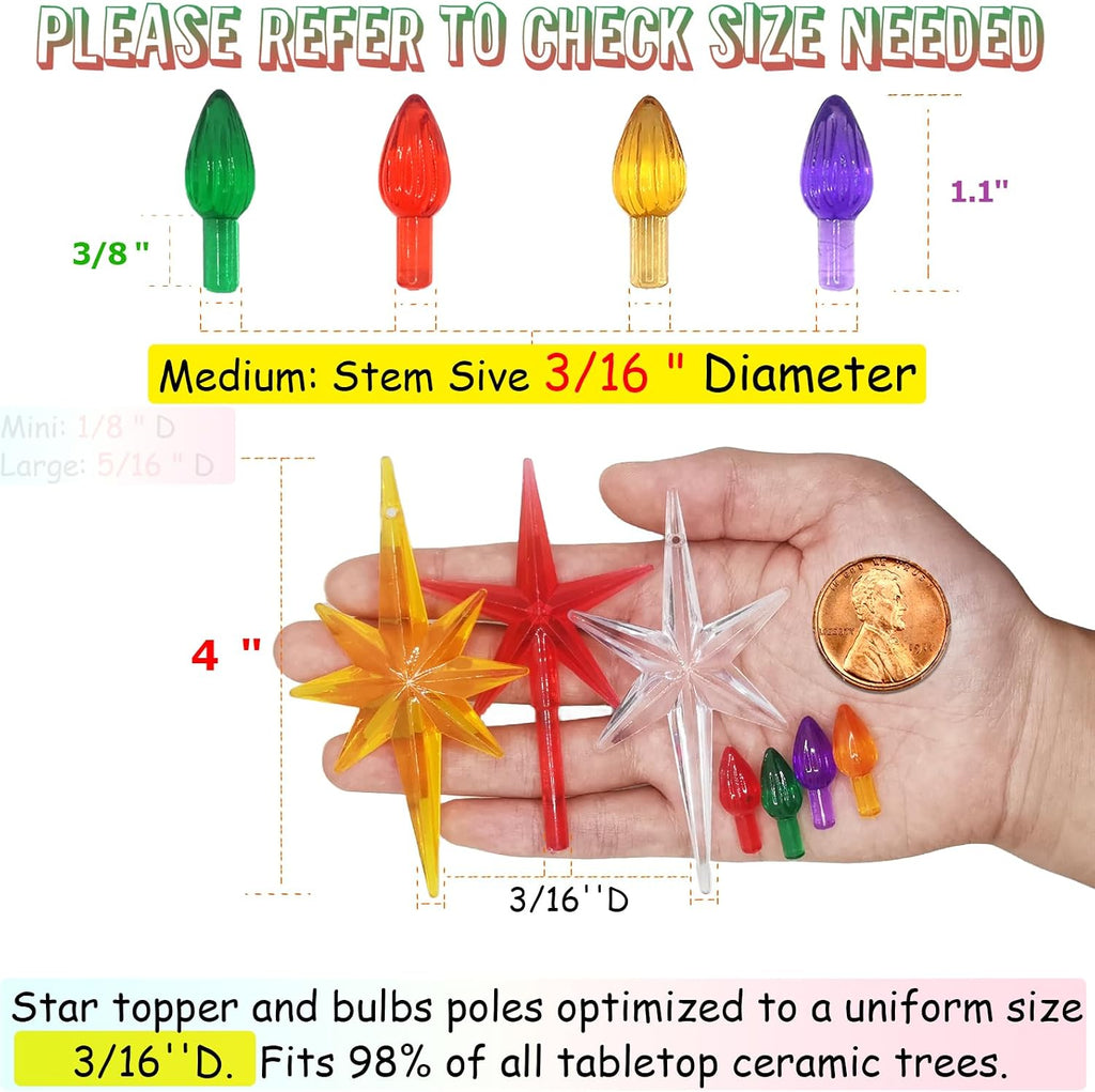 Ceramic Christmas Tree Replacement Lights/Bulbs, Ceramic Tree Medium Multicolor Twist Light Ornaments(117 Bulbs+5 Topper Star)