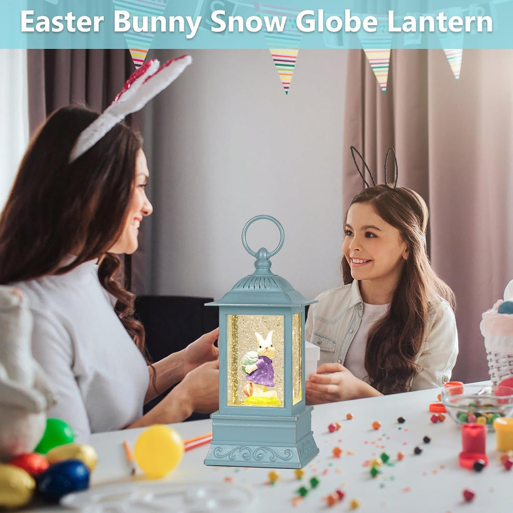 Easter Snow Globe, Easter Decorations for The Home, Lighted Glitter Bunny Snowglobe Lantern for Spring Home Decor