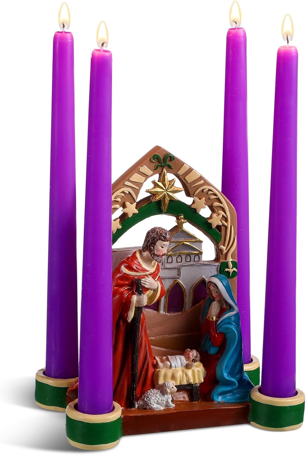 Nativity Advent Decorations Advent Candle Holder Holy Family Nativity Scene with Arch Candle Holder Religious Decors for Christmas Supplies(Multicolor)