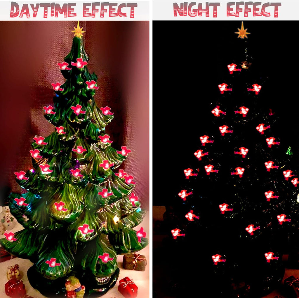 117Pcs Ceramic Christmas Tree Red Cardinal Bird Replacement Lights Bulbs and 1 Angel/3Stars Topper Ornament for Ceramic Tree Décor - Medium Plastic Pegs.