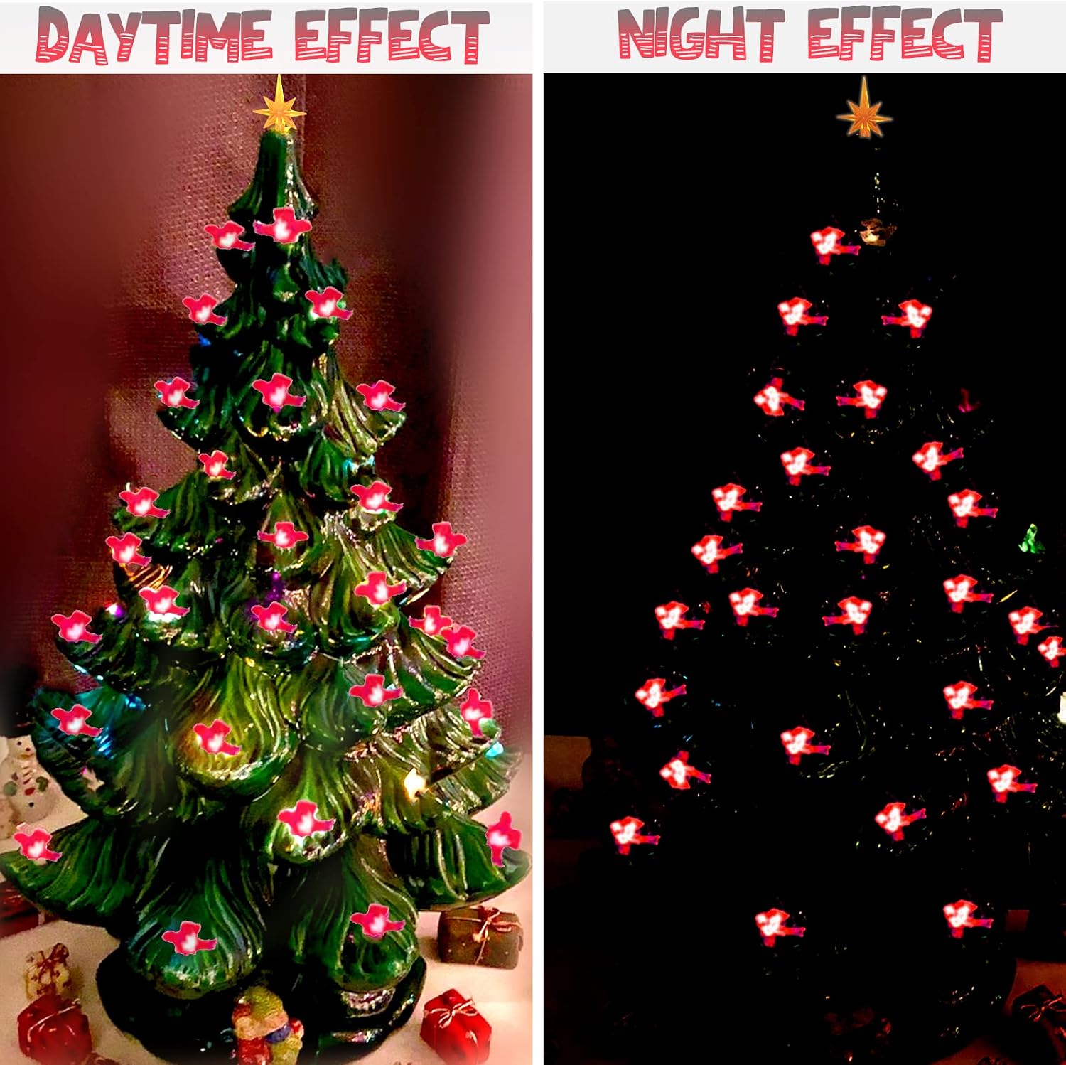 117Pcs Ceramic Christmas Tree Red Cardinal Bird Replacement Lights Bulbs and 1 Angel/3Stars Topper Ornament for Ceramic Tree Décor - Medium Plastic Pegs.