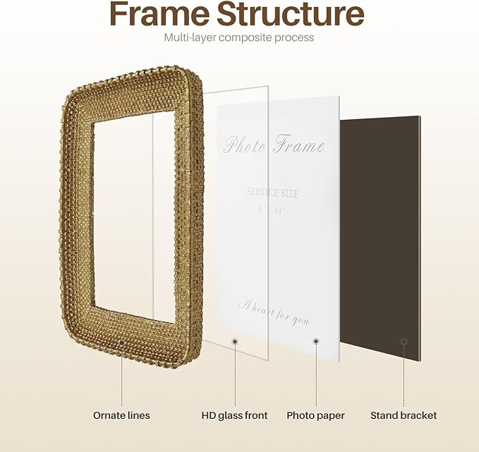 Cuspin 8x10 Picture Frame Gold, Vintage Gold Frames Rattan Textured Hand-Crafted Resin Photo Frame with Glass Front for Tabletop Display & Wall Display, Retro Design Home Decor