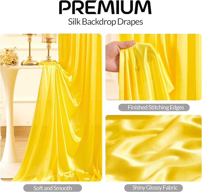 Gold Satin Backdrop Curtains 2 Panels - Glitter Photo Drapes for Baby Shower, 10x10FT Shimmer Back Drop Cloth, Wrinkle Free for Birthday Graduation Home Party Wedding Background
