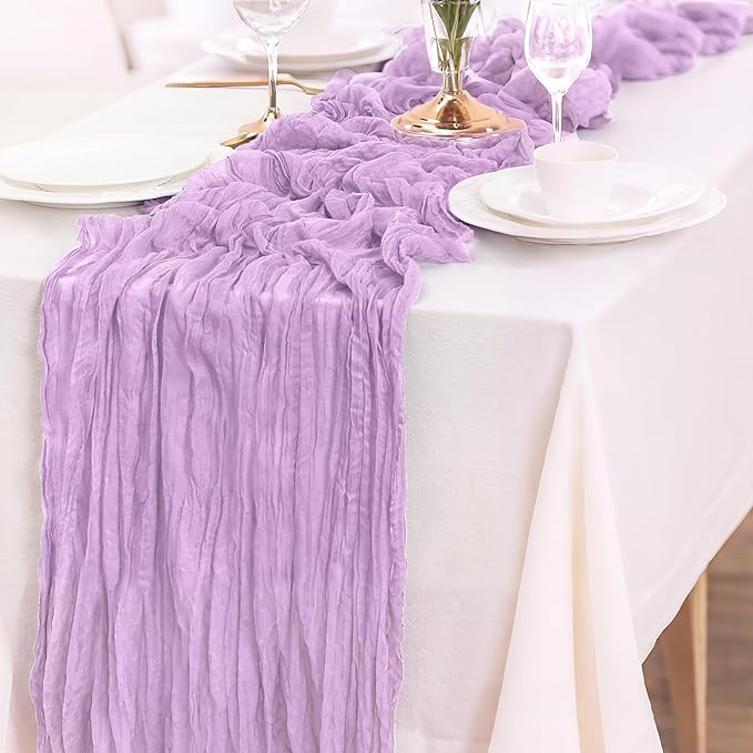 1-Pack Lilac Cheesecloth Table Runners – 10FT (35x120 Inch) Boho Rustic Gauze Fabric Cheese Cloth Table Runner for Weddings, Baby Showers, Bridal Shower, Farmhouse & Birthday Party Decor